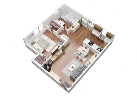 Floor plan for 1 bed, 1 bath, 700 sqft
